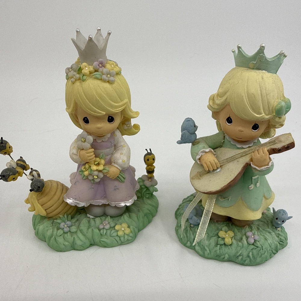 2 Precious Moments Princess Figurines Birds Bees Flowers Read 4" Tall